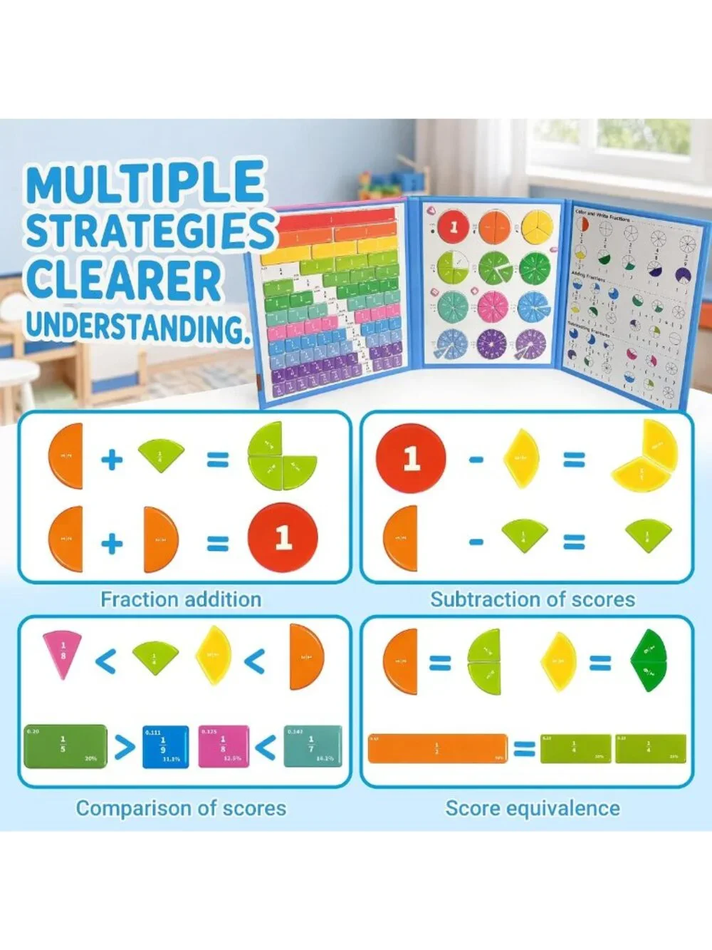 Magnetic Fraction Playbook 164 PCS - Montessori Math Manipulatives for Kids